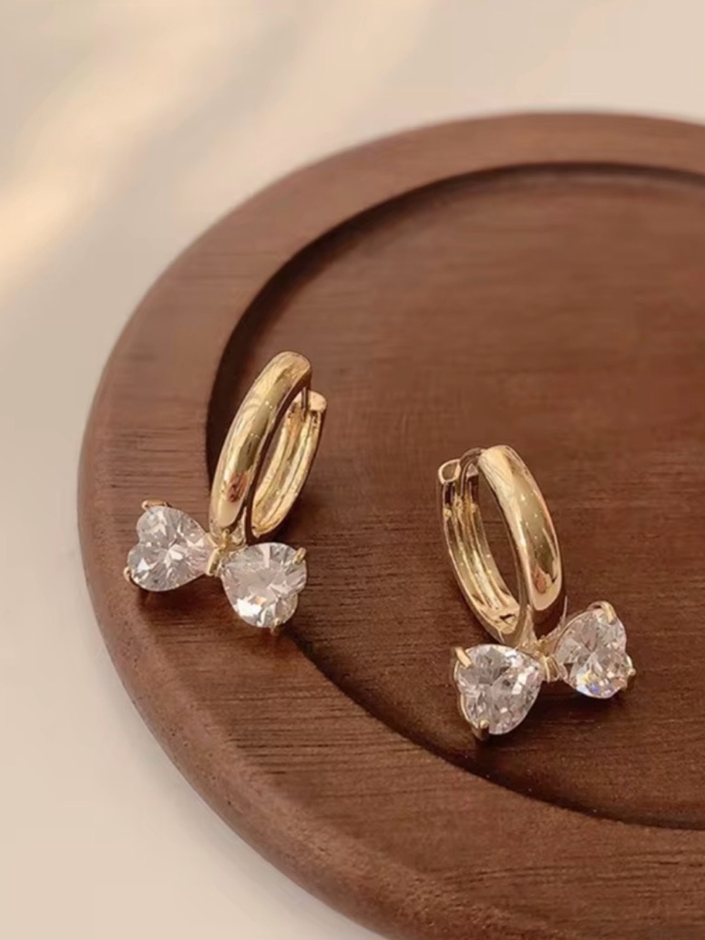 Gold Hoop Earrings with Clear Heart Crystal Drops